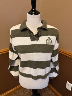 Vintage Deb Olive Green & White Striped Sweater